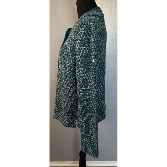 Coldwater Creek Women’s Wool Cardigan Sweater L Button Down Green Tweed Knit - Picture 2 of 7